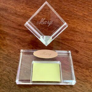 Things Remembered Glass Cube Paperweight & Post-It Holder - Each Engraved "Mary"